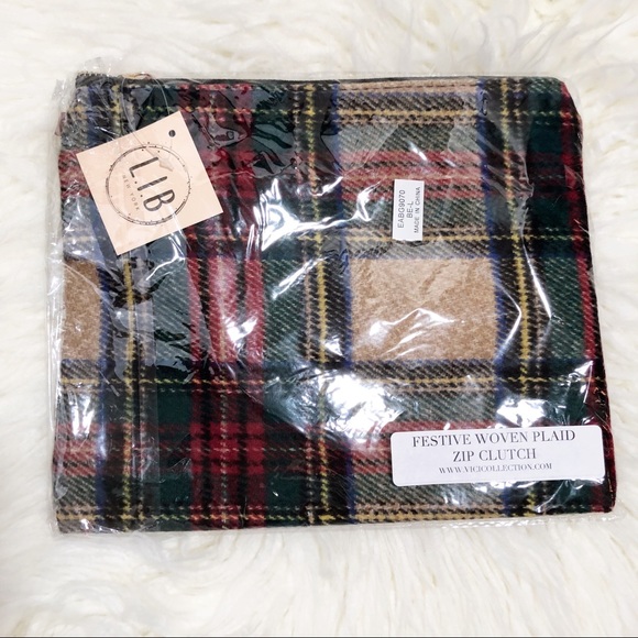 Vici Handbags - Woven Plaid Zip Clutch - Trendy Seasonal Bag